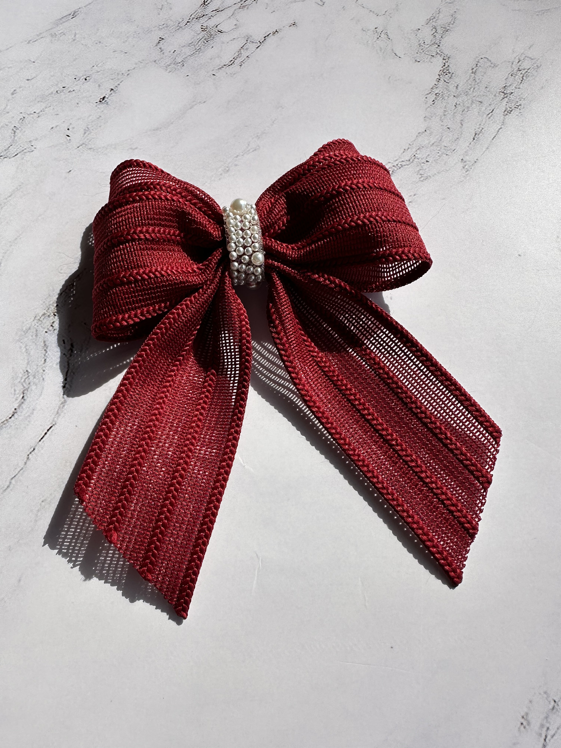 Burgundy Hair Bow With Pearls - Etsy display picture 3