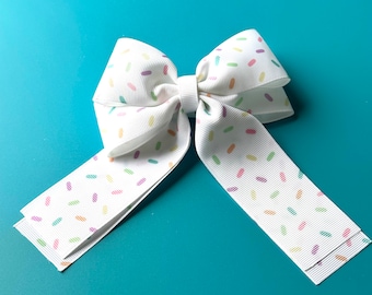 White Sprinkles Long Tail Hair Bow