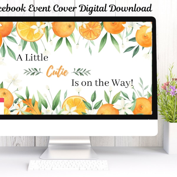 A Little Cutie is On the Way Baby Shower Facebook Event Cover Photo, Baby girl cutie invitation, Baby Shower Orange Theme Invitation