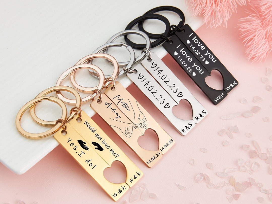Paar Schlüsselanhänger Set Benutzerdefinierte Herz Schlüsselbund personalisierte 2 Stück