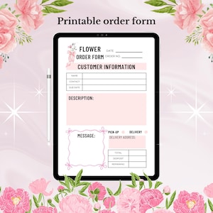 Printable Florist Order Form, Printable Organization Sheet, Florist Business Order Form, Order Form Sheet, Florist, Florist Business Sheet