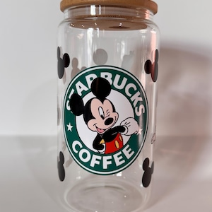 Mickey starbucks glass cup with straw and lid
