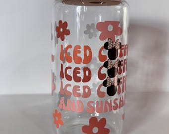 Iced coffee minnie glass cup with straw and lid