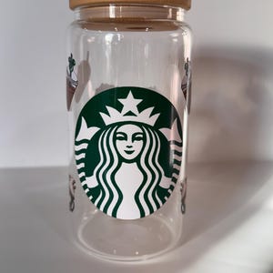Mickey starbucks glass cup with straw and lid