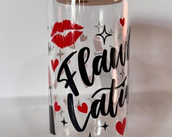 Flawless latina glass cup with straw and lid