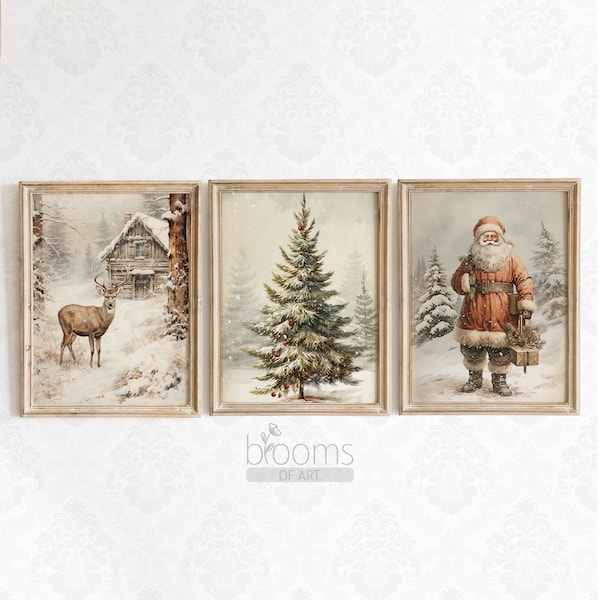 Christmas Prints Gallery Wall Set of 3 Christmas Paintings Printable Home Decor of Santa Claus Christmas Painting Digital Download #CM10