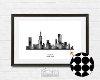 Boston Skyline Art Print, Massachusetts Travel Poster (Digital Download)