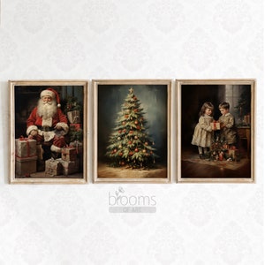 Vintage Christmas Art Prints Set of 3 Christmas Paintings Printable Home Decor of Santa Claus Christmas Painting Digital Download #CM11