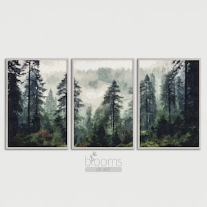 Bosque brumoso Conjunto de 3 arte de pared digital paisaje nórdico acuarela montañas brumosas paisaje natural cartel fantasía bosque pared arte #FF1