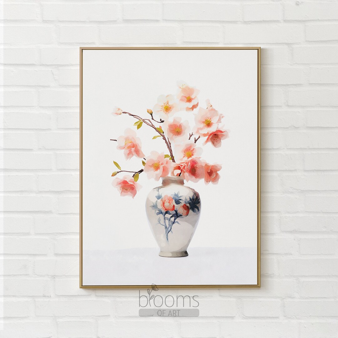 Cherry Blossom Art Print Watercolor Bouquet Pink Wall Art Print ...