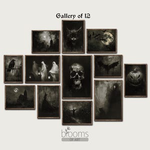 Printable Halloween Wall Art Gallery Vintage Halloween Wall Decor Dark and Moody Halloween Prints Set Ghost Painting Digital Download #HW1