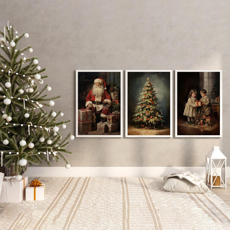 Vintage Christmas Art Prints Set of 3 Christmas Paintings Printable ...