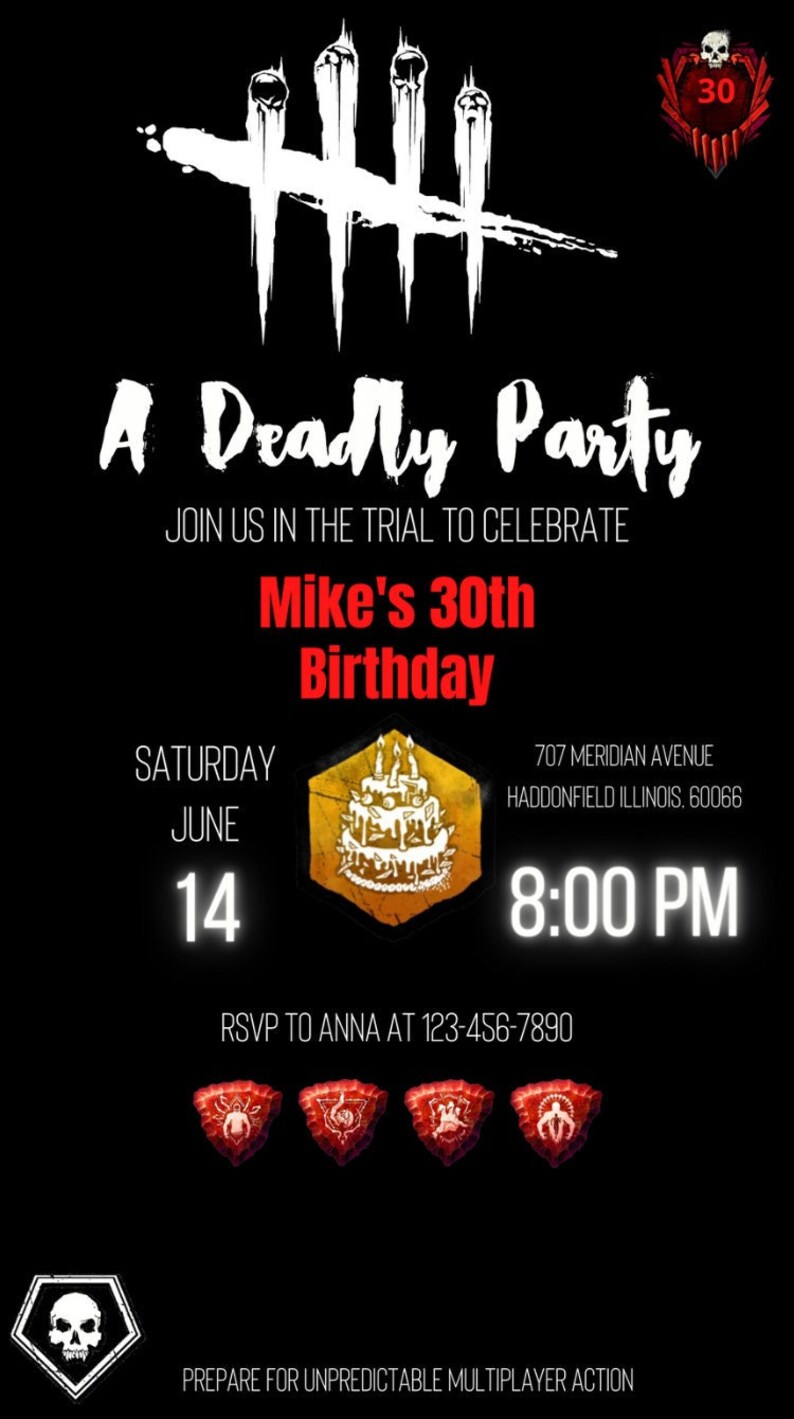 Dead by Daylight DBD Digital Birthday Invitation mobile Etsy