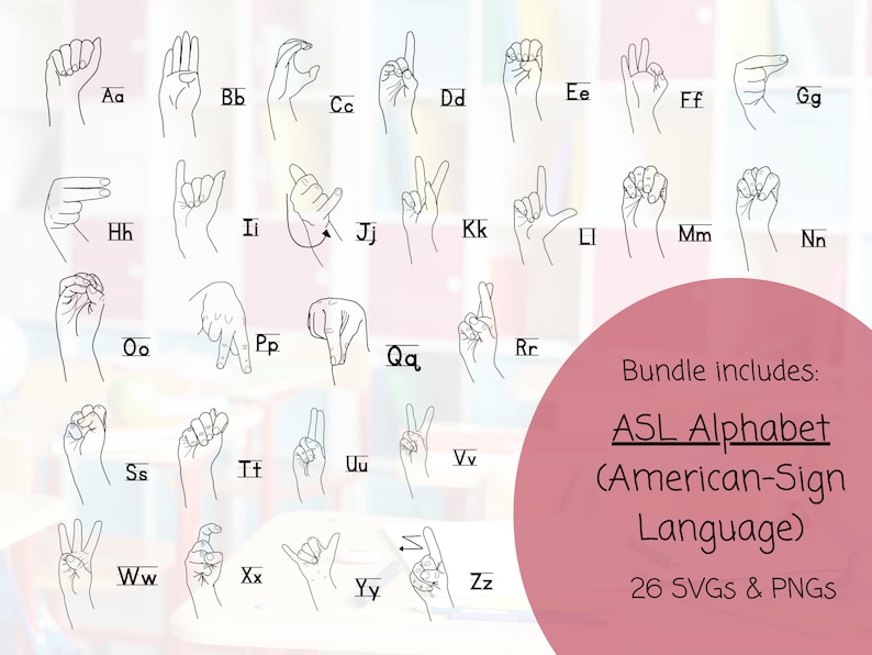 ASL Alphabet transparent Sign Language Svgs & Pngs for Inclusive
