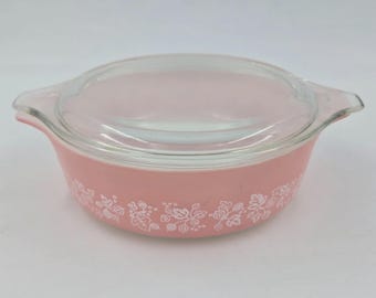 VTG 1950s PYREX 1 Pint 471 Casserole Dish with Lid (Set) Pink Gooseberry Bowl
