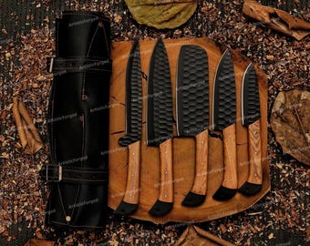 HAND FORGED Damascus Steel Chef's Knives Set, Damascus Kitchen Knife Set, Damascus Chef Knife, ANNIVERSARY Gifts, Christmas Gifts For Him,