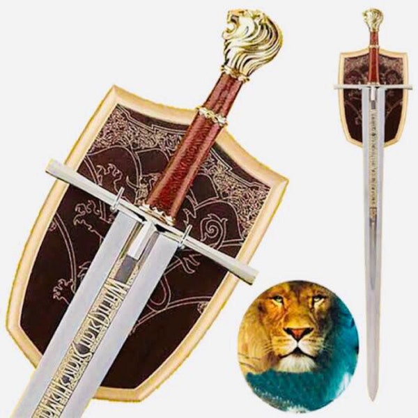 CUSTOM Hand Forged Stainless Steel The CHRONICLES Of NARNIA Prince Caspian Sword Replica Gold Color with Wall Plaque Best Gift For Him