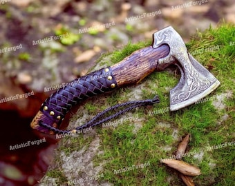 Viking Forged Axe - RAGNAR, Viking Axe, Personalized Hatchet, Viking Hatchet, Bearded Camping Axe, Scandinavian Axe, Christmas Gift For Him,