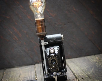 Vintage Edison Desk Lamp: Kodak Autographic Brownie Camera