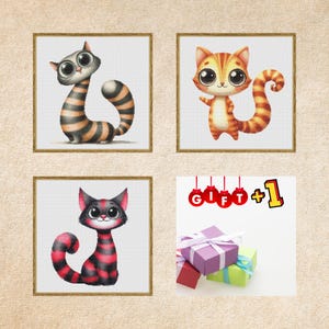Three Cat Cross Stitch Patterns – Modern Kitty Embroidery PDF Pack