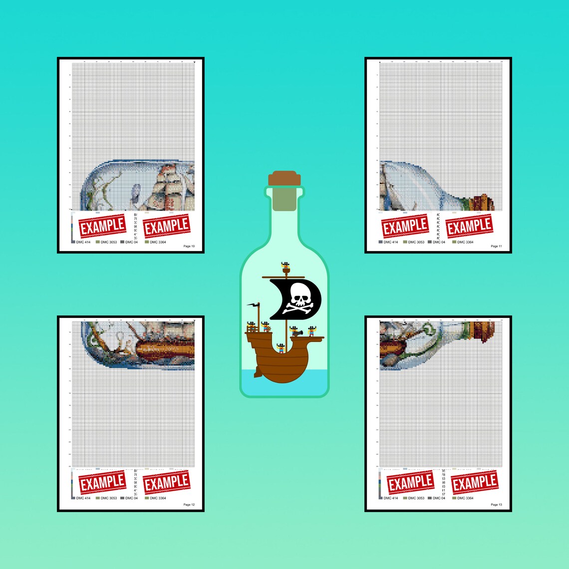 4 Ships in Bottles Cross Stitch Patterns, PDF, 200x240 Stitches ...