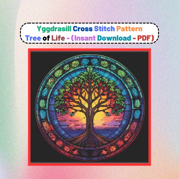 The Enchanting Essence of Yggdrasil: A Captivating Cross Stitch Masterpiece, Tree of Life