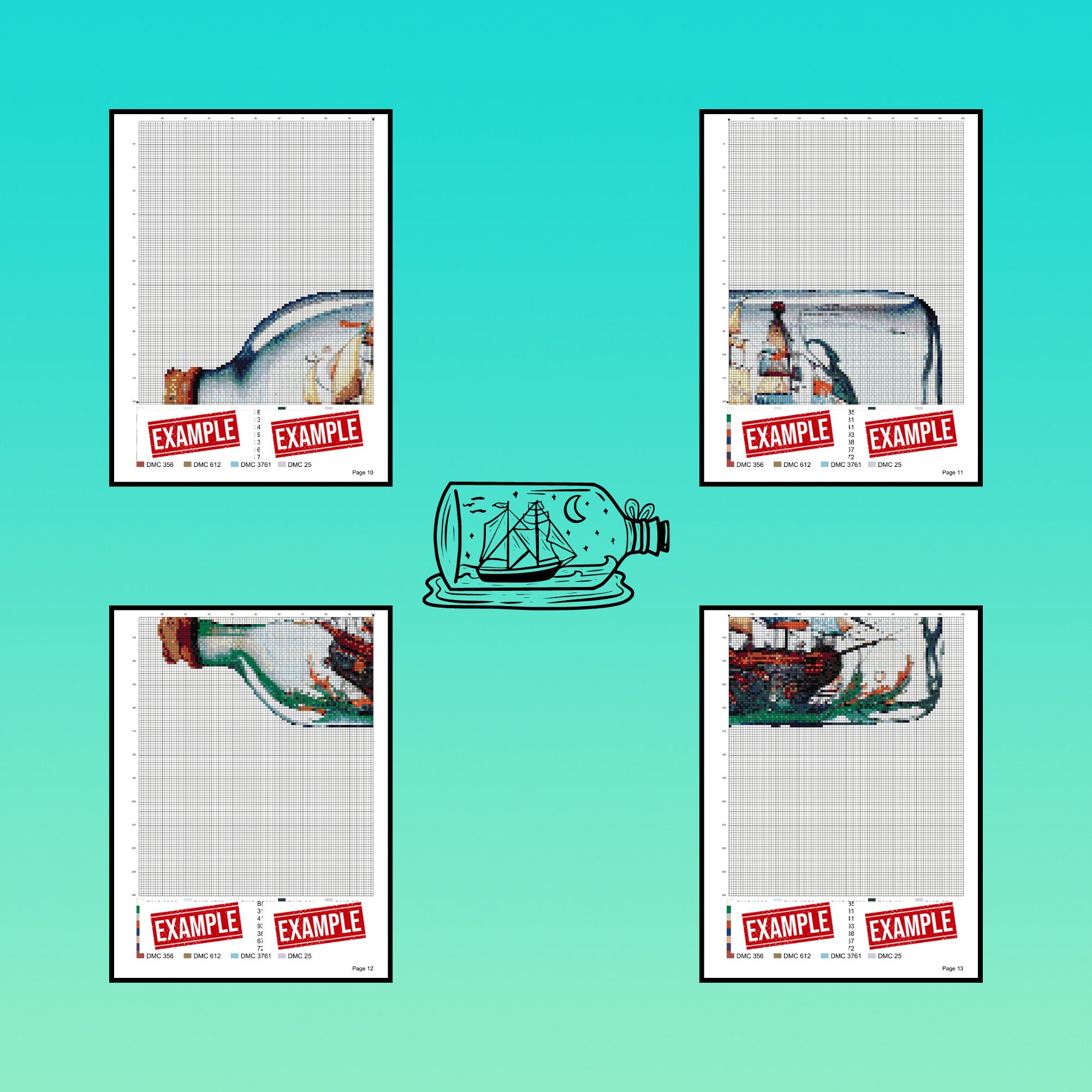 4 Ships in Bottles Cross Stitch Patterns, PDF, 200x240 Stitches ...