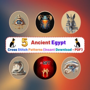 5 Ancient Egypt Cross Stitch Patterns Bundle