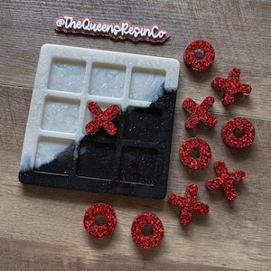 Black, White & Red All Over Tic Tac Toe Set (Large) | Ready to Ship ~ Resin Tic Tac Toe Game Set | The Queens Resin Co.