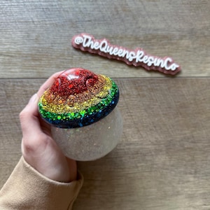 Made with PRIDE Rainbow Mushroom Jar | Ready to Ship ~ Resin Mushroom Jar | The Queens Resin Co.