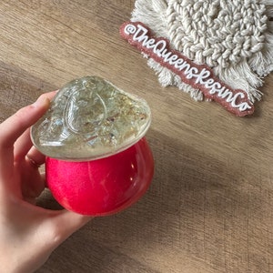 Glass Mirror & Ruby Mushroom Jar | Ready to Ship ~ Resin Mushroom Jar | The Queens Resin Co.