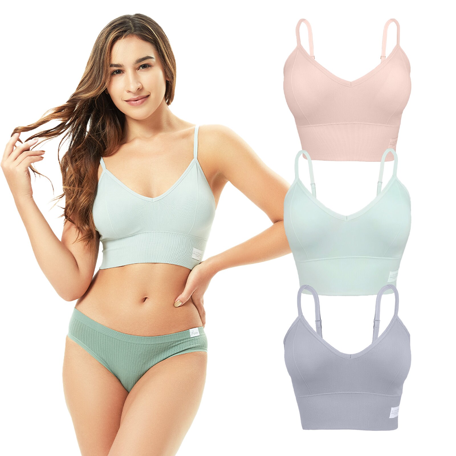 Livona 3-Pack Sports Bras For Women - Wireless, Padded, Soft Workout Bralette & Crop Cami - View #2