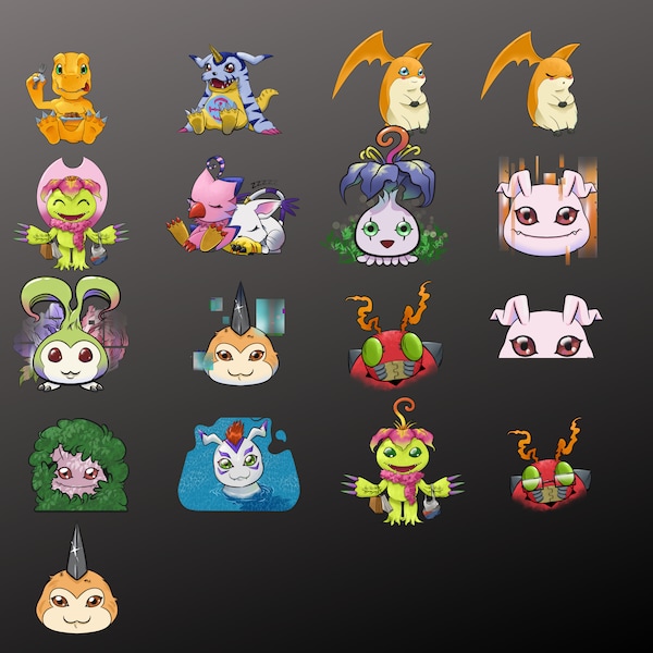 Digimon Stickers (17 UNIQUE DIGITAL PNGs) - Agumon, Gabumon, Patamon, Gatomon