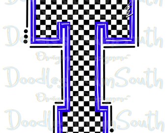 T - Varsity Letter - Checker - DTF Sublimation PNG - Digital Artwork - Clip Art