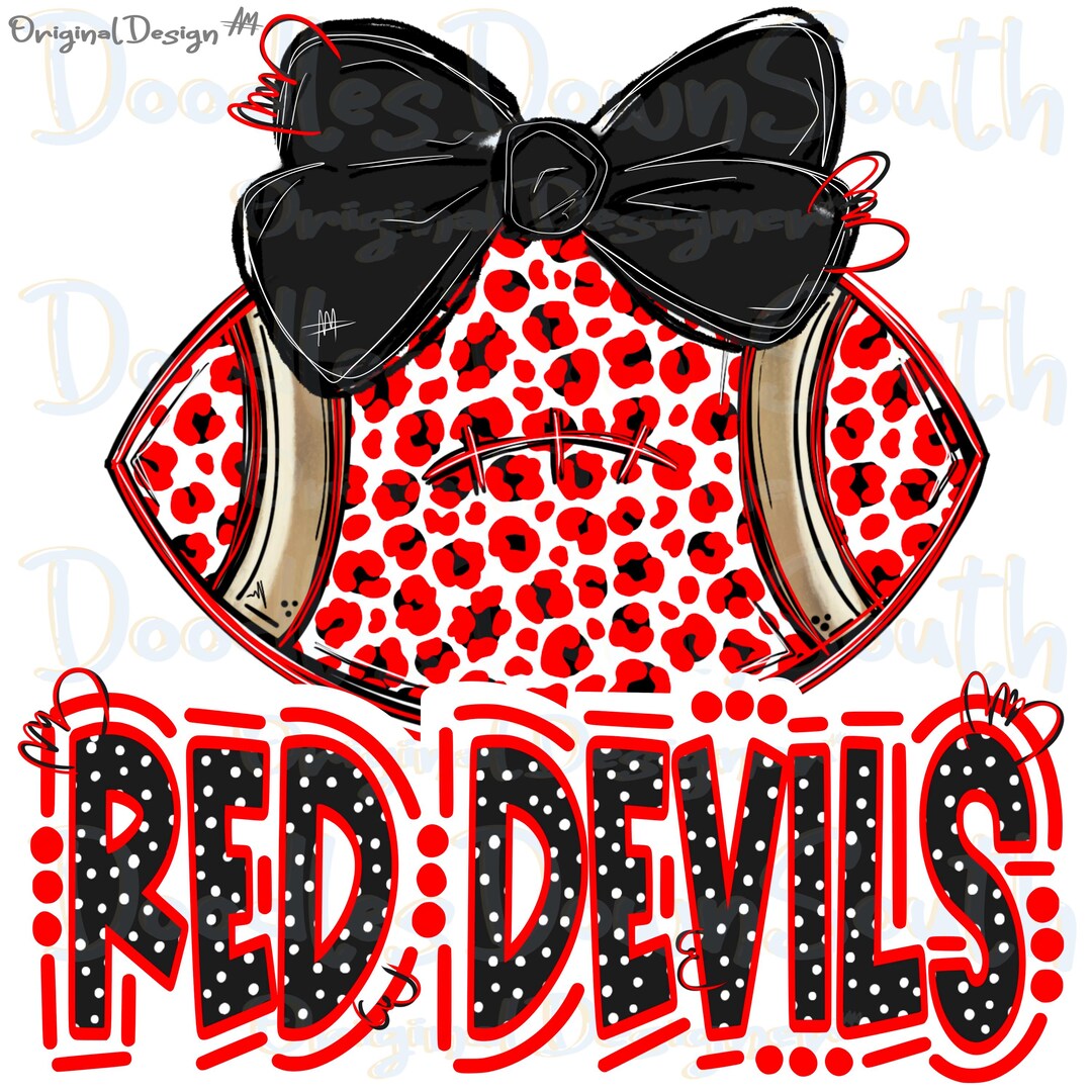 RED DEVILS - Football and Bow - Doodle Letters - School Spirit ...