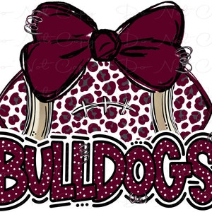 BULLDOGS Football and Bow - Doodle Letters - School Spirit - Sublimation PNG - Digital Art