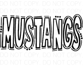 MUSTANGS - Doodle Letters Transparent Background - Sublimation PNG and SVG - Digital Artwork