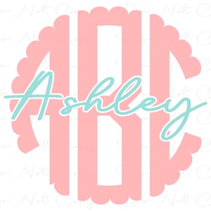 Scallop Monogram with Custom Name - Pastel Pink and Mint - Sublimation PNG DTF - Custom PNG