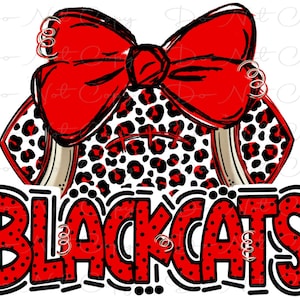 BLACKCATS - Football and Bow Custom Order - Doodle Letters - School Spirit - Sublimation PNG - Digital Art
