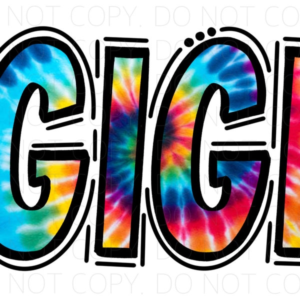 GIGI - Doodle Letters Tie Dye - Sublimation PNG - Digital Artwork