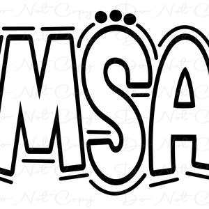 May include: Black and white graphic design of the letters "MSA" in a bold, stylized font.