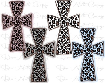 Croci stampa leopardo acquerello - Set di 4 - Sublimazione PNG - Grafica digitale - ClipArt