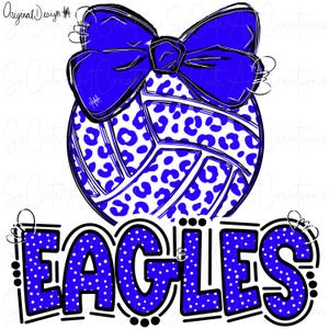 EAGLES - Volleyball Leopard - With Bow - School Spirit - Sublimation PNG - Digital Art