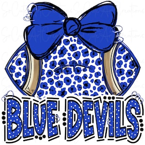 Blaue Teufel - Football Bow - Doodle Letters - Schulgeist - Sublimation PNG - Digital Art