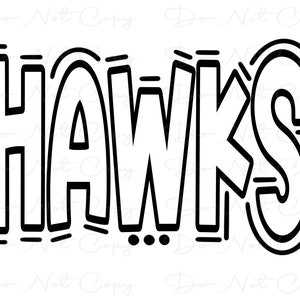 HAWKS - Doodle Letters Transparent Background - Sublimation PNG and SVG - Digital Artwork