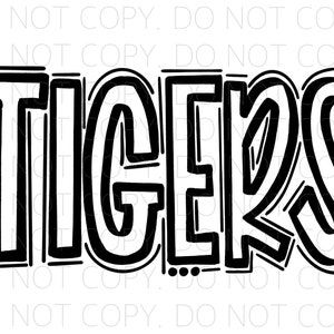 TIGERS - DoodleWord Outline - DTF Sublimation PNG svg - Digital Artwork