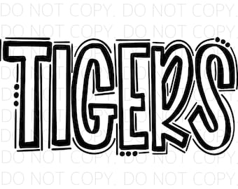 TIGERS - DoodleWord Outline - DTF Sublimation PNG svg - Digital Artwork