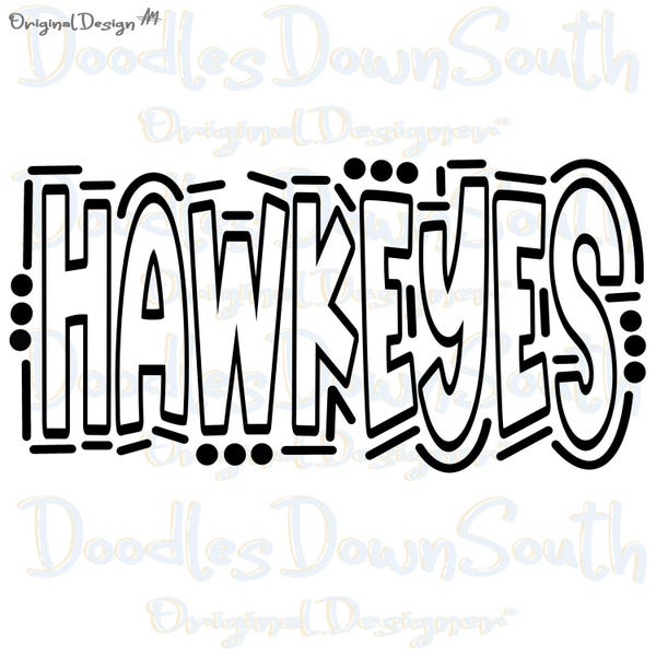 HAWKEYES - Doodle Word Outline - DTF Sublimación Png y SVG - Ilustración digital