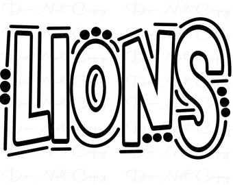 LIONS - Doodle Letters Transparent Background - Sublimation PNG and SVG - Digital Artwork