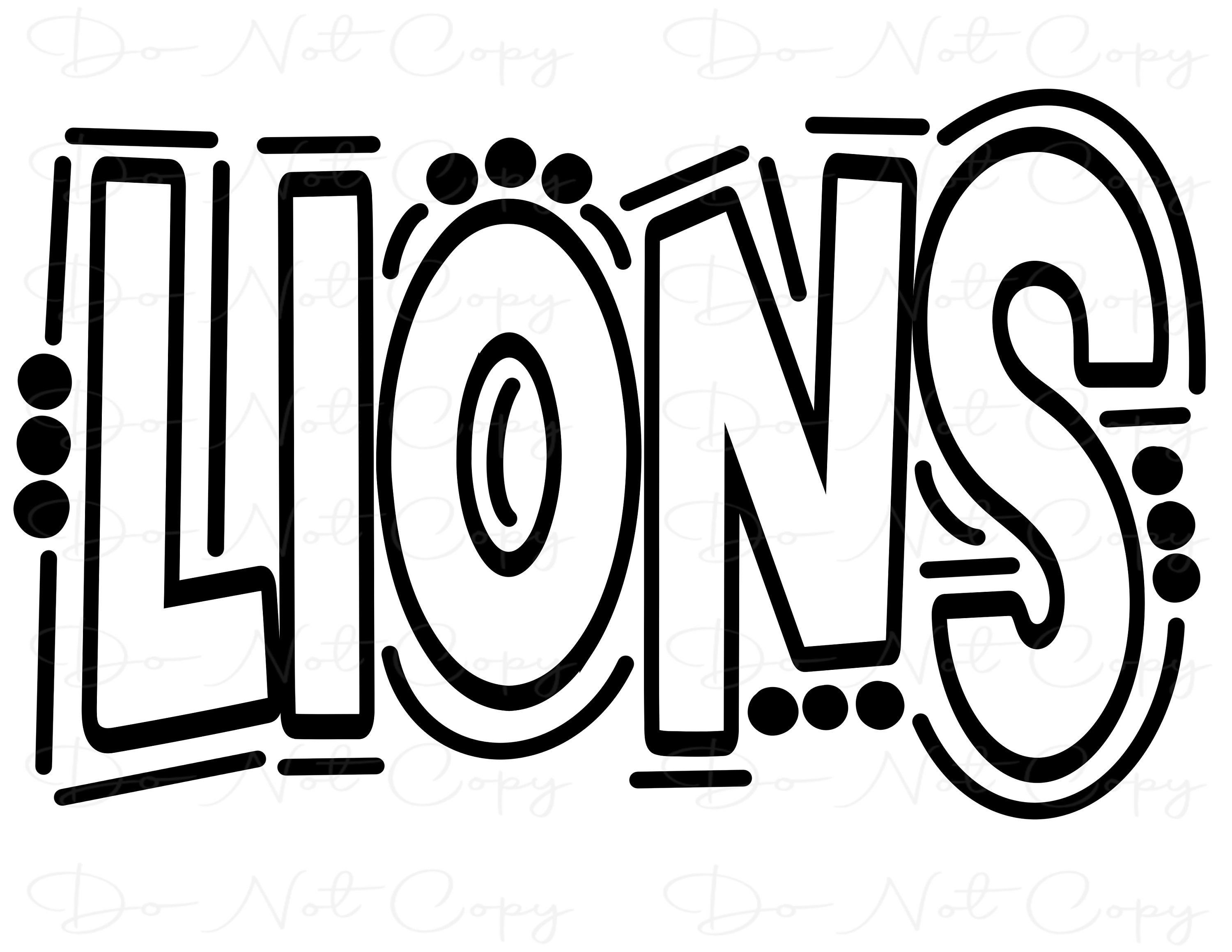LIONS - Doodle Letters Transparent Background - Sublimation PNG and SVG - Digital Artwork